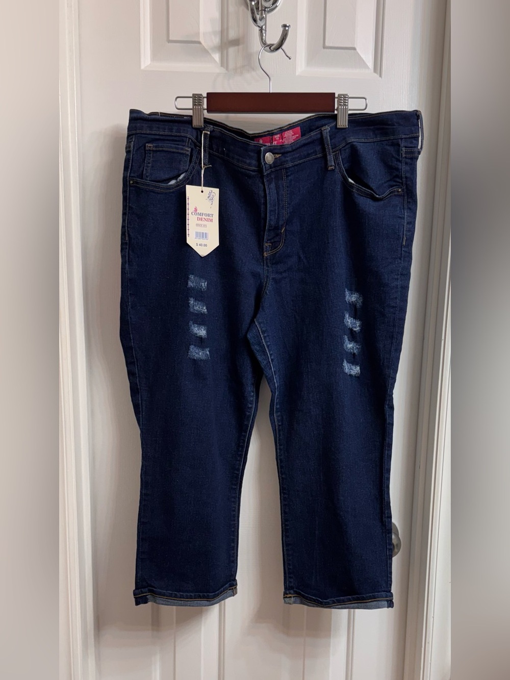 Comfort Denim Women’s Dark Indigo Cropped Cuffed Jeans, NEW!